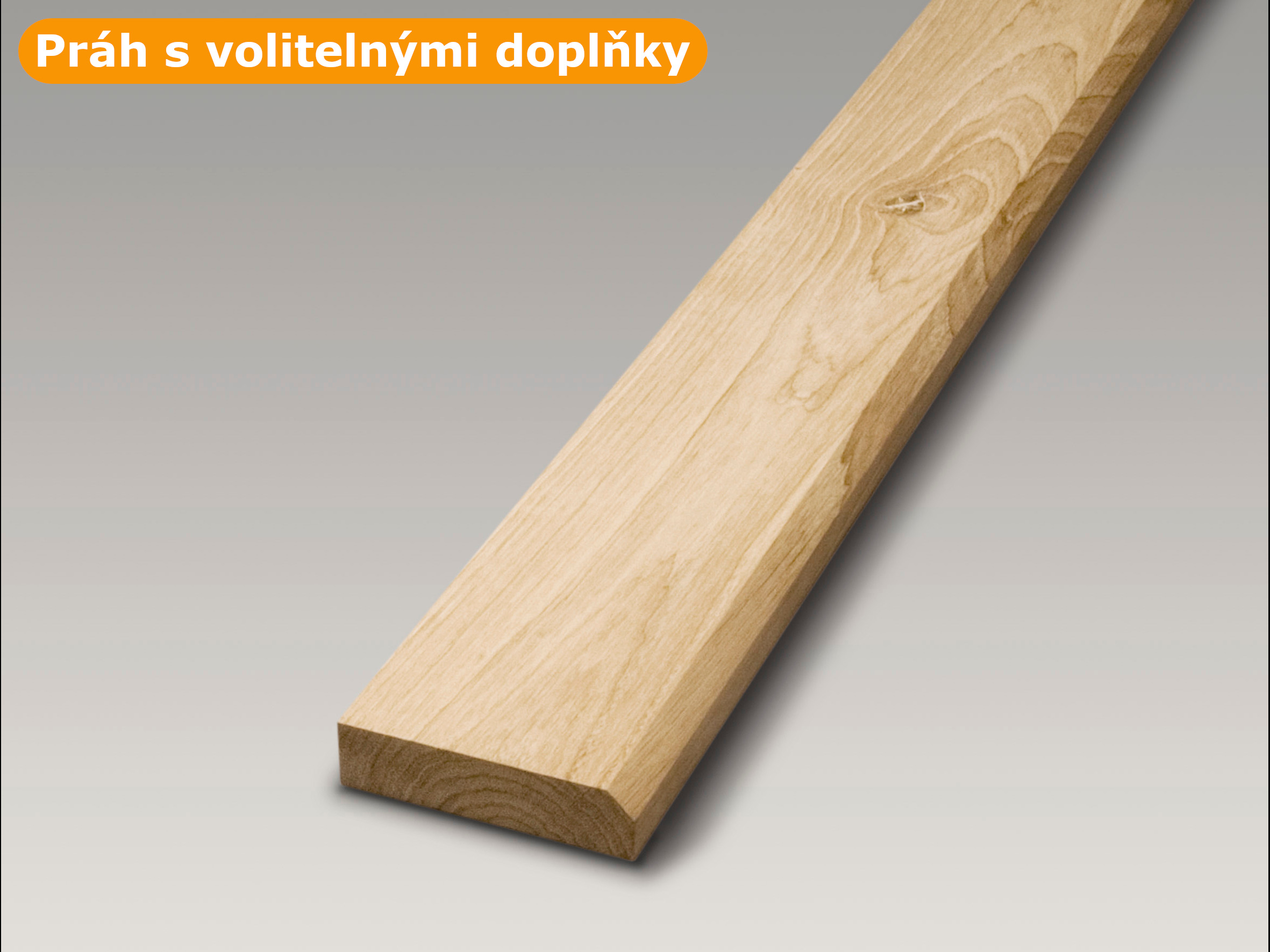 Práh - dubový, šikmá hrana, délka 125 cm, šířka 10 cm, tloušťka 2 cm - s doplňky
